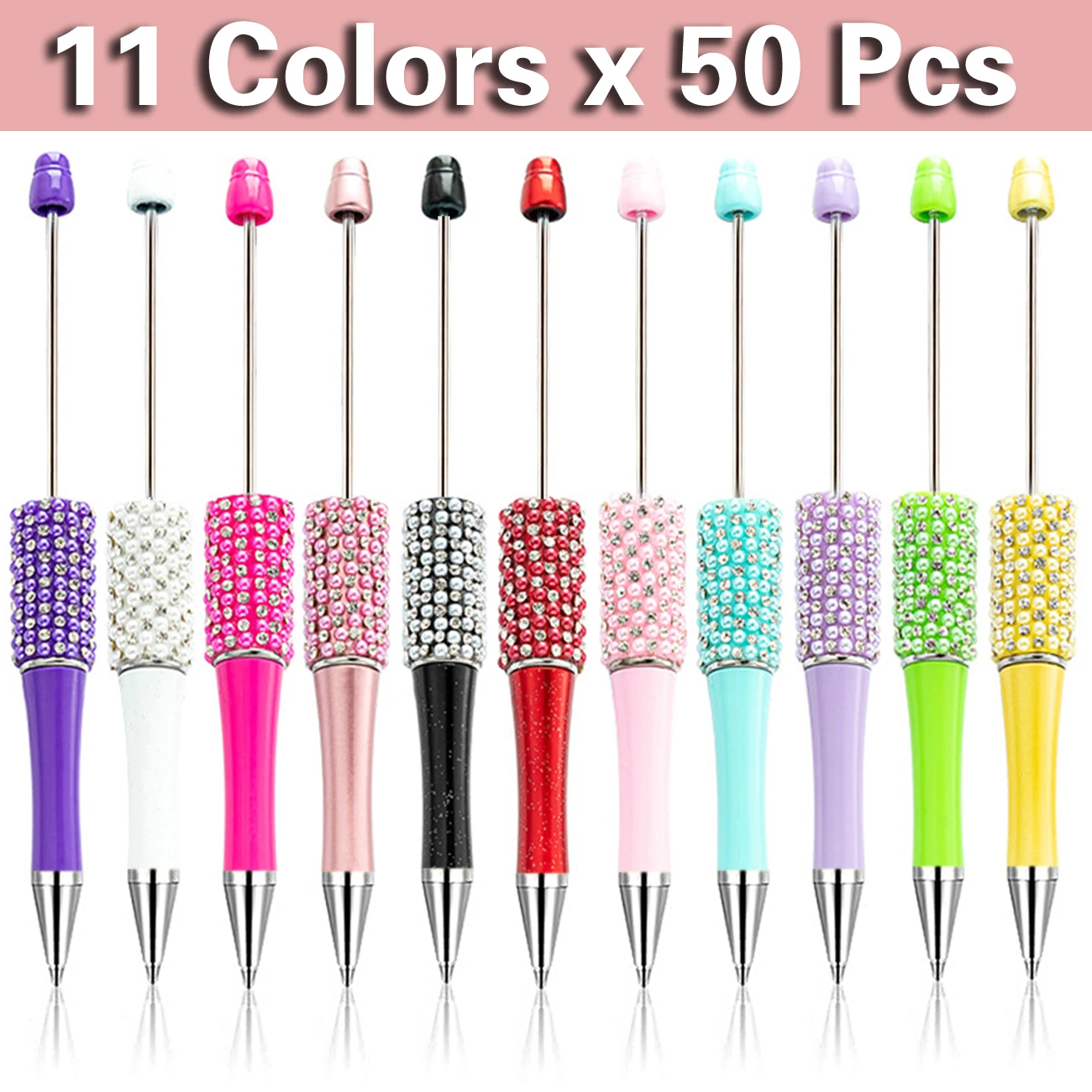 

50Pcs Diamond Bead Pen Wholesale Creative DIY Handmade Sticker Set Diamond Beaded Ballpoint Pens Advertising Gift Pen