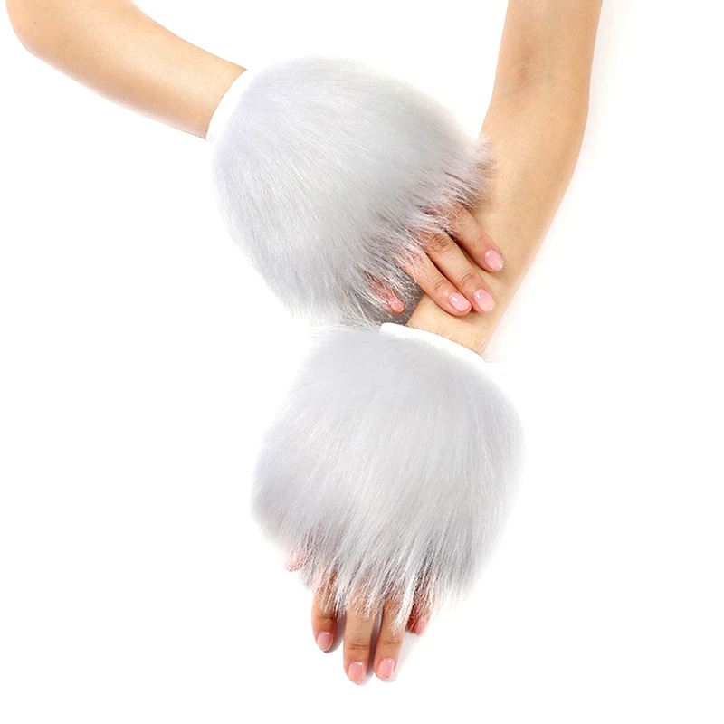 Faux Fox Fur Plush Windproof Cuff para mulheres, mangas de pulso femininas, pulseira, aquecedor elástico macio do braço, ovessleeve, inverno, 1 par