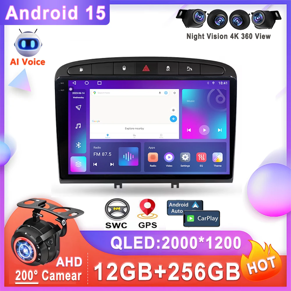 Radio automática Android 15 para Peugeot 408 1 2012 - 2020 para Peugeot 308 1 T7 2007 - 2015 reproductor Multimedia estéreo pantalla DVD GPS para coche