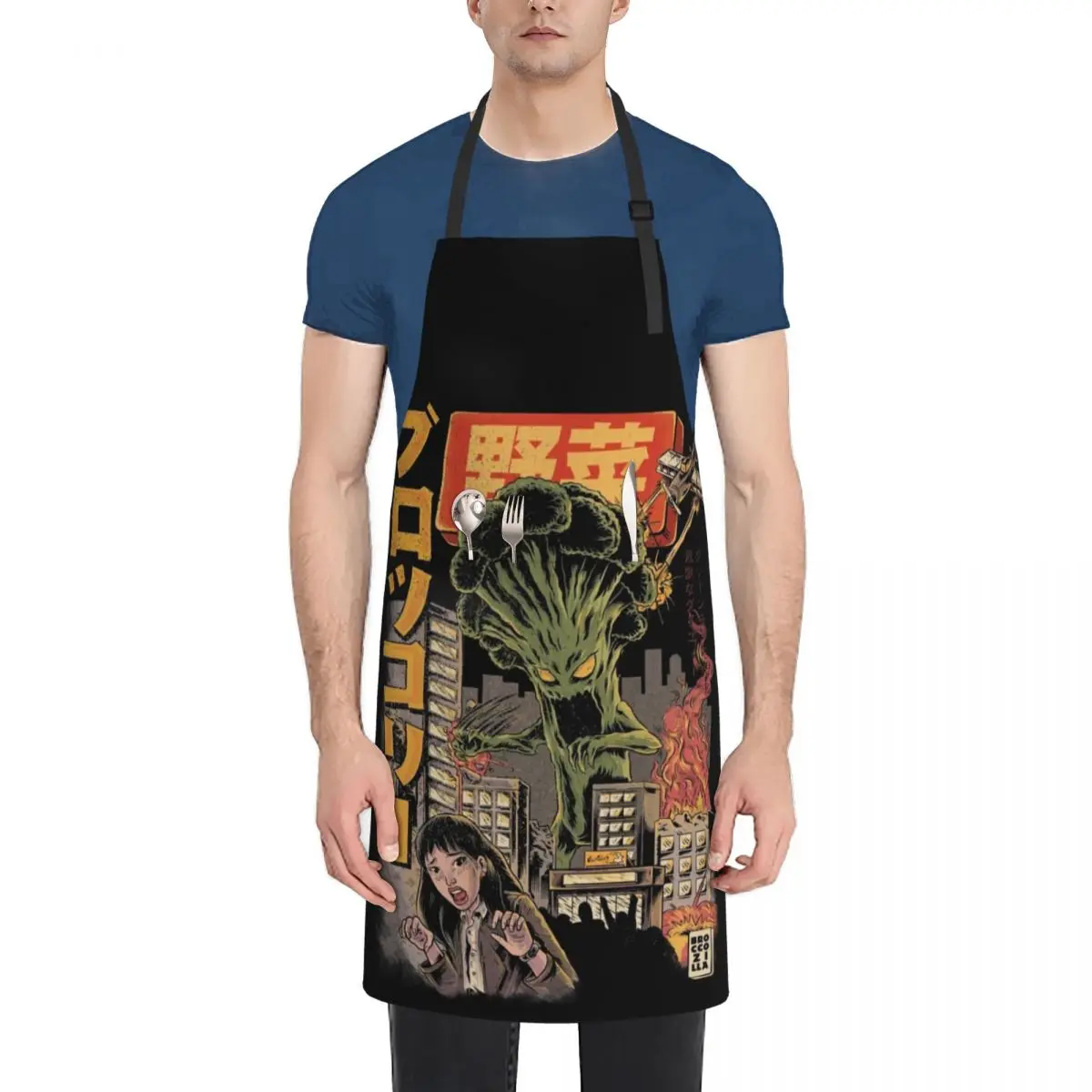 

Broccozilla Black Version Apron chef for man esthetician professional hairdresser Waterproof Kitchen Woman Apron