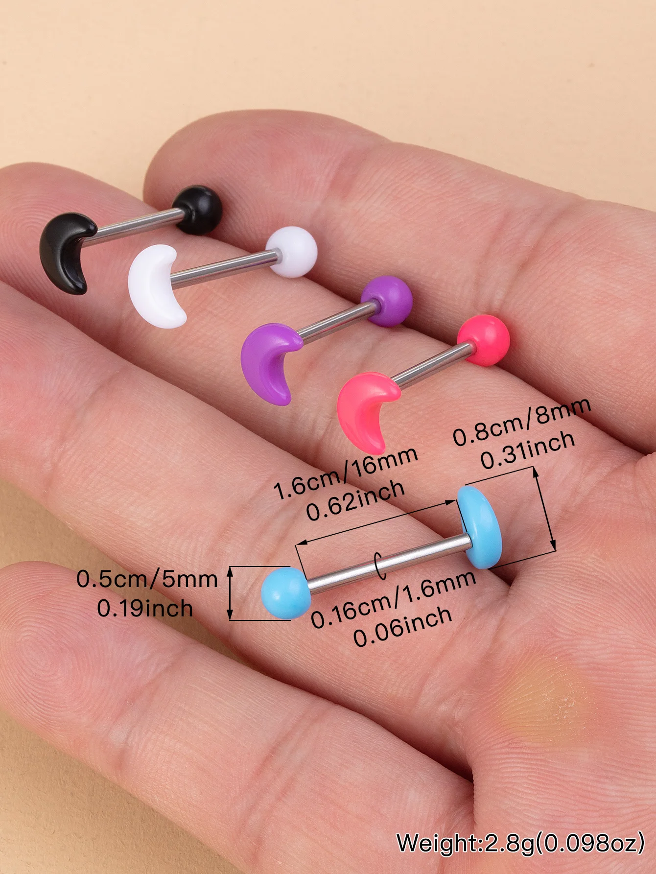 5pcs Acrylic Star Moon Heart Tongue Stud for Women Girl Stainless Steel Tongue Barbell Cute Trendy Tongue Piercing Jewelry