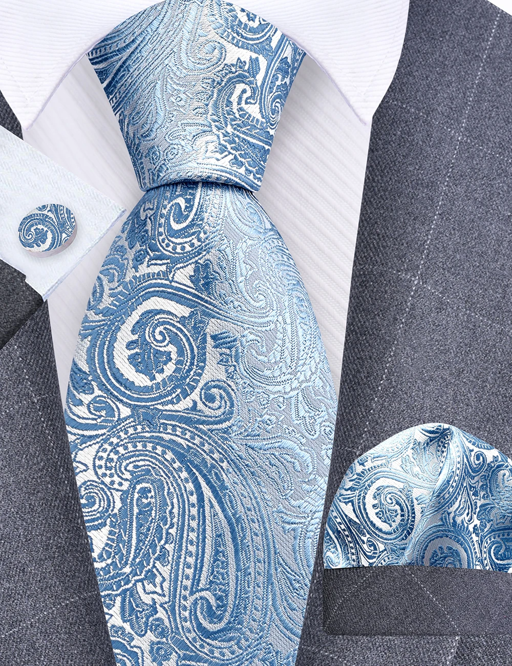 GUSLESON 8 cm Blauw Zwart Roze Mannen Stropdassen Pochet Manchetknopen Set Paisley Zijden Stropdas Bruiloft Relatiegeschenk Stropdas Accessoires