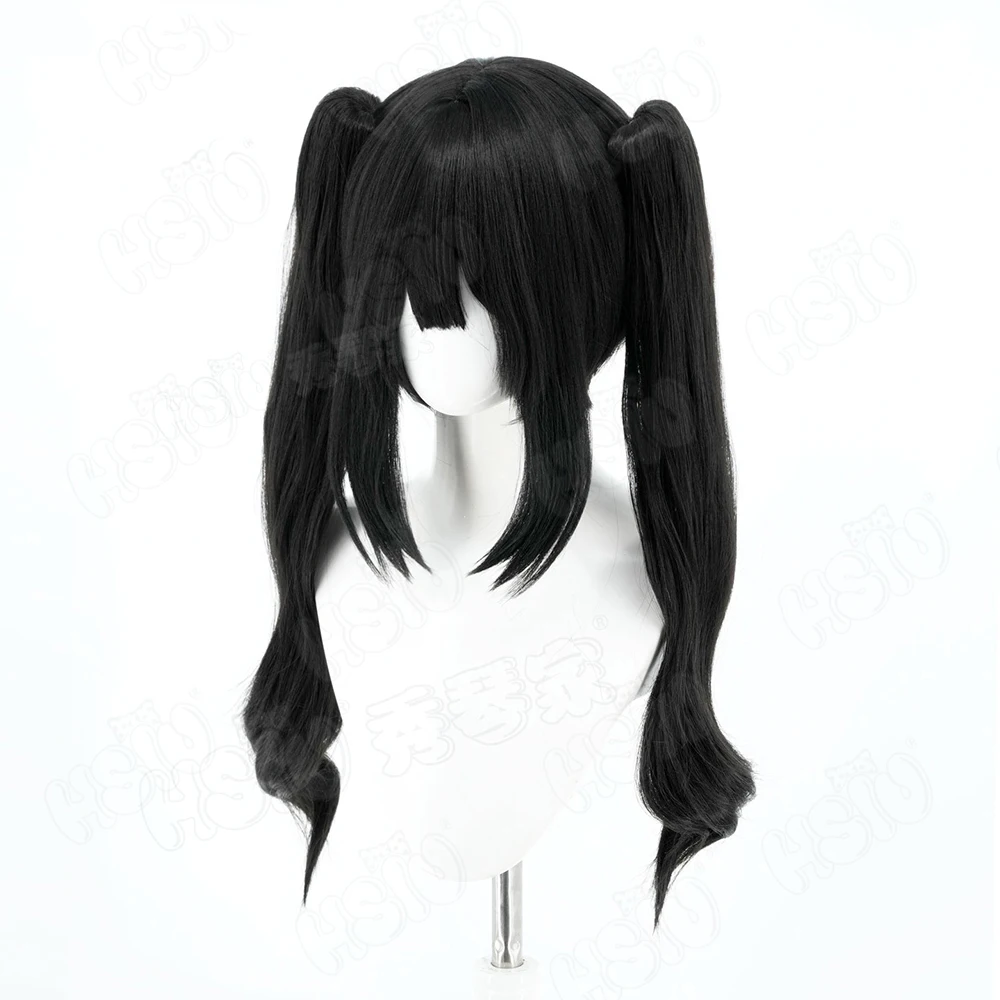 게임 마법 소녀 마녀 재판 쿠로베 나노카 코스프레 가발 60CM 검은색 긴 머리 합성 가발 + 가발 모자 파티 할로윈 가발