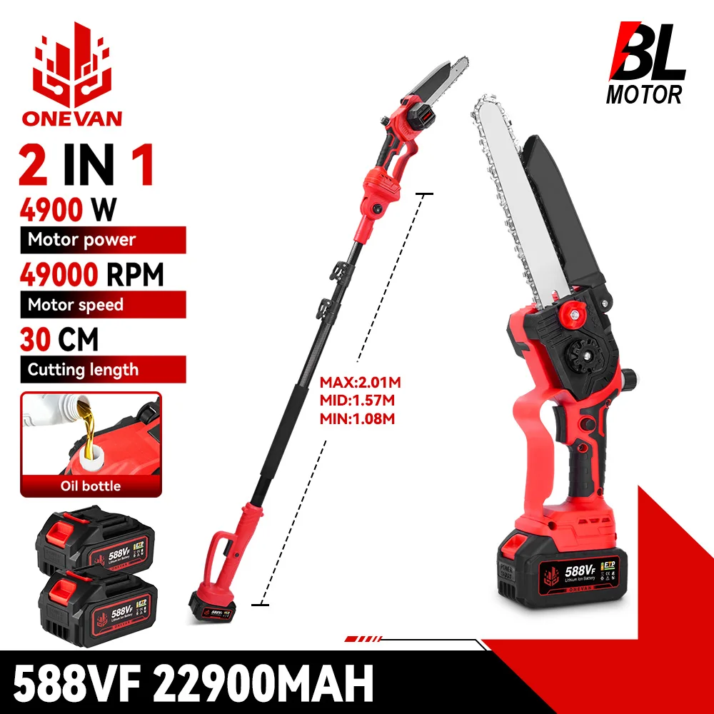 ONEVAN Brushless Electric Telescoping Pole Saw 2IN1 High Branch Chainsaw Garden Woodworking Pruner For Makita 18V Battery Pin