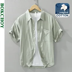 2024 Summer New Fresh Solid Color Short Sleeve Shirts Men Clothing Casual Cotton Soft Thin Breathable Streetwear CM3765