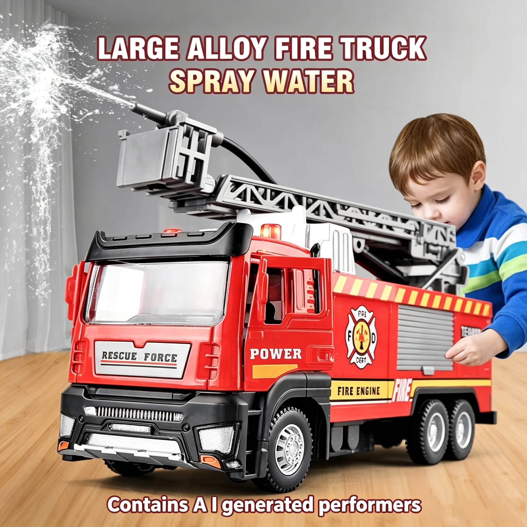 1/50 Alloy Fire Truck Firefighter Simulation Sprinkler Car Diecast Water Spray with Light Music Rescue Car Children Toy Boy Gift