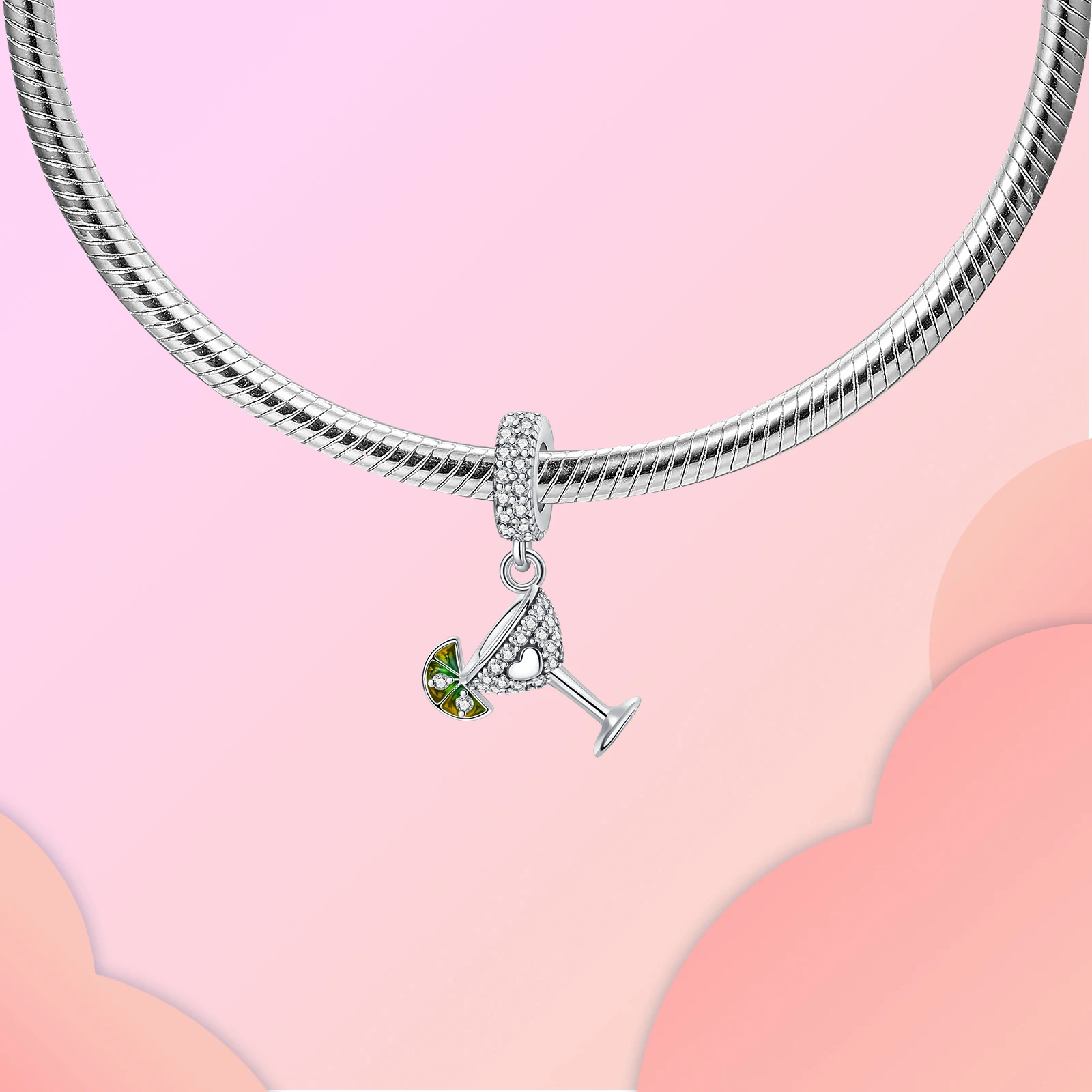 حلية قلادة من الفضة الإسترليني عيار 925 لصنع المجوهرات ، كوب فواكه ، يناسب سوار باندورا الأصلي ، عقد خرز ، اصنعها بنفسك