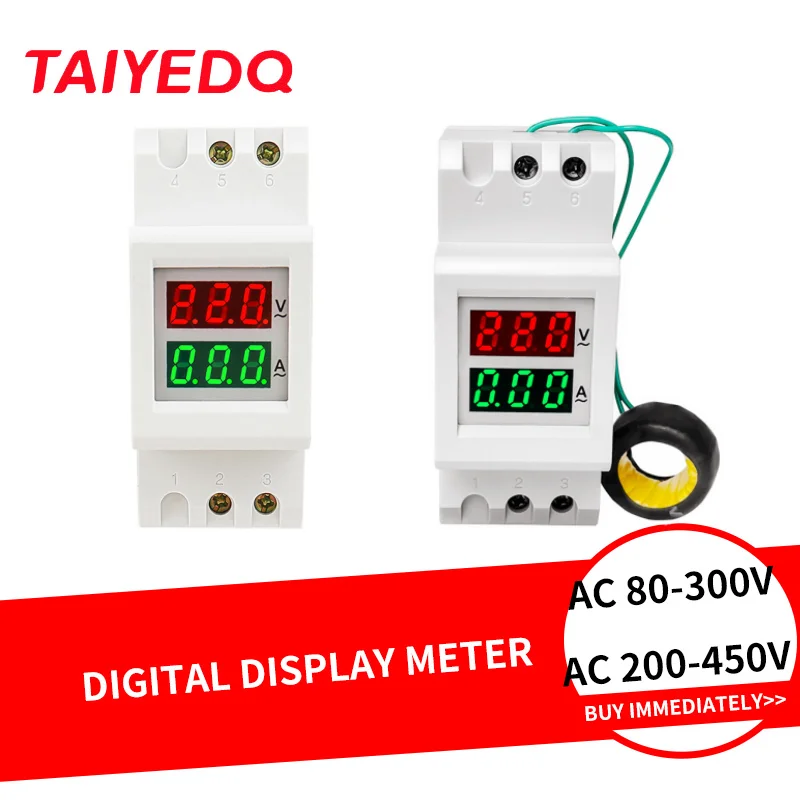 2P DIN Rail Multi Function LED Digital Meter AC 80-300V AC 200-450V Ammeter Voltmeter Power Energy Meters D37-2042