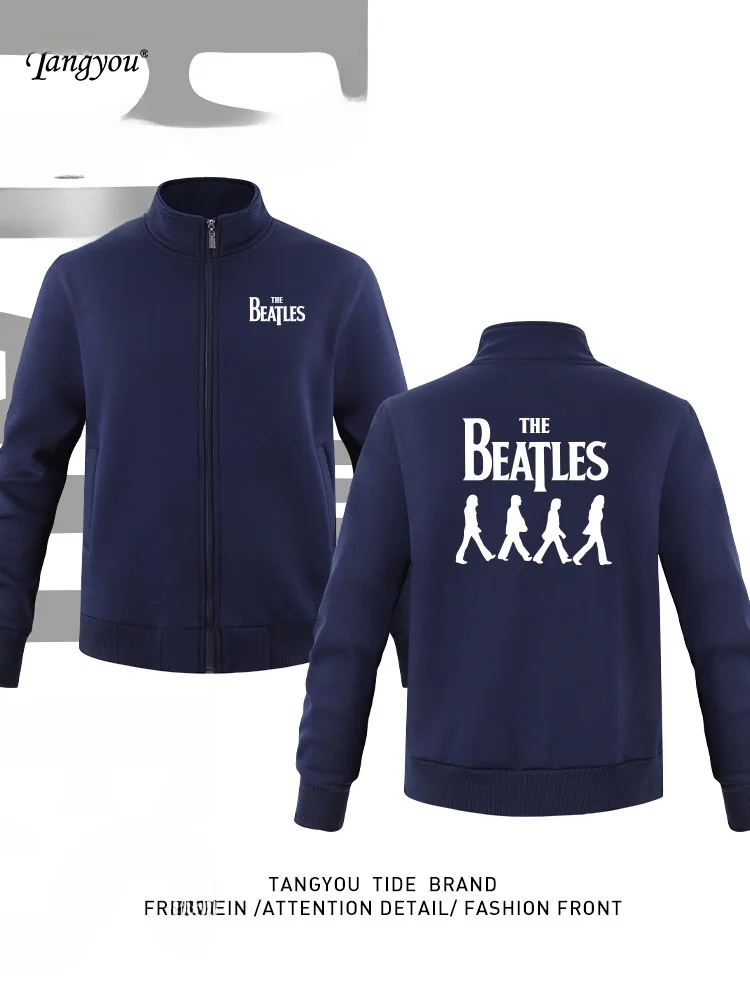 

Мужская толстовка с воротником-бомбером в стиле ретро, на флисовой подкладке, свободного кроя, повседневная, с принтом, в американском стиле, весна-осень