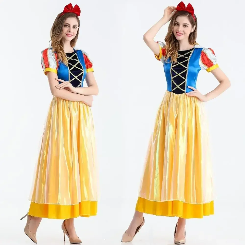 Disfraz de princesa Blancanieves para adultos, disfraz de Halloween para mujer, disfraces de carnaval, vestido para niñas + tocado, vestido largo