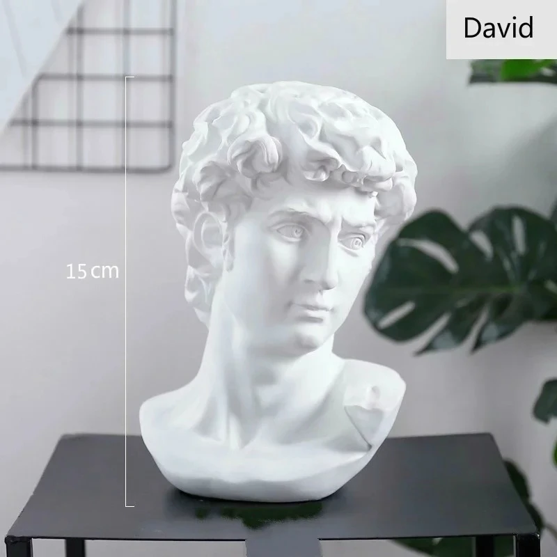 15cm David Head Gypsum Statue Michelangelo Sculpture Decor Craft Sketch Practice Home Decoration Resin Art Sculpture Gift