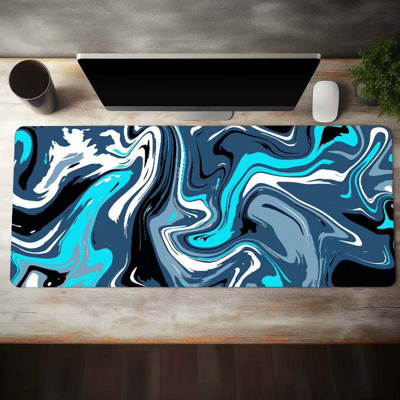 Topographic Abstract Waves Mouse Pad Blue Desk Mat Large Desk Pad Suitable for Office Home Work Perfect Gift for Boyfriend