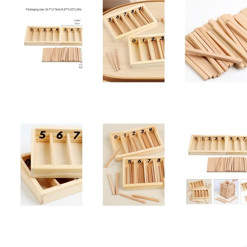 กล่องสปินเดิลนับไม้ธรรมชาติพร้อมการจัดเก็บสำหรับกิจกรรมทางคณิตศาสตร์และเครื่องมือการศึกษาปฐมวัย A2UB