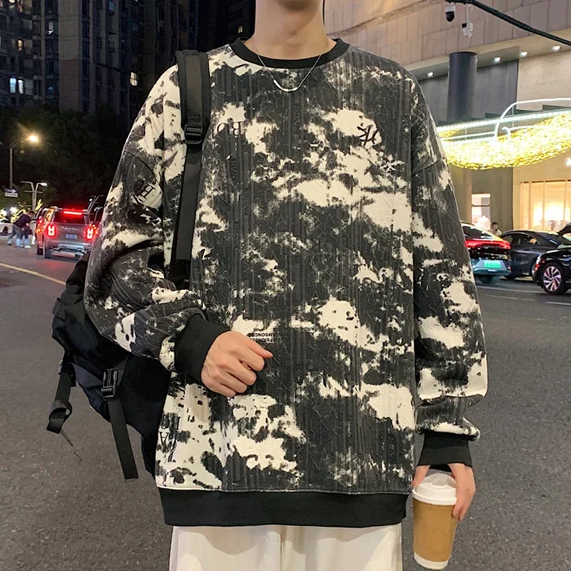 Suéter sin capucha Tie-dye para hombre y mujer, ropa informal suelta con cuello redondo, diseño de pintura de tinta, tendencia superior, Otoño, nuevo