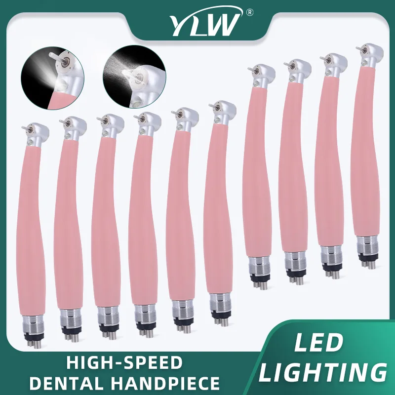 Dental Handpiece LED High Rotation Pens High Speed Pink 10PCS Push 3 Water Spray Nanotechnology Ceramic Bearings Air Turbine