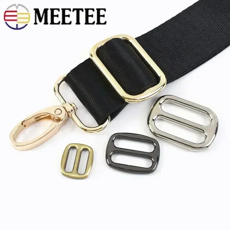 Meetee 10Pcs 12-50mm Metal Belt Buckles Bag Strap Slider Tri-Glide Webbing Adjuster Buckle DIY Backpack Hook Clasp Accessories