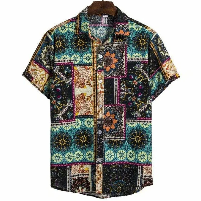 Vintage Abstract Art Shirt For Men 3d Print Summer Fashion Beach Short Sleeve Lapel Blouse Streetwear Women Kids Clothing