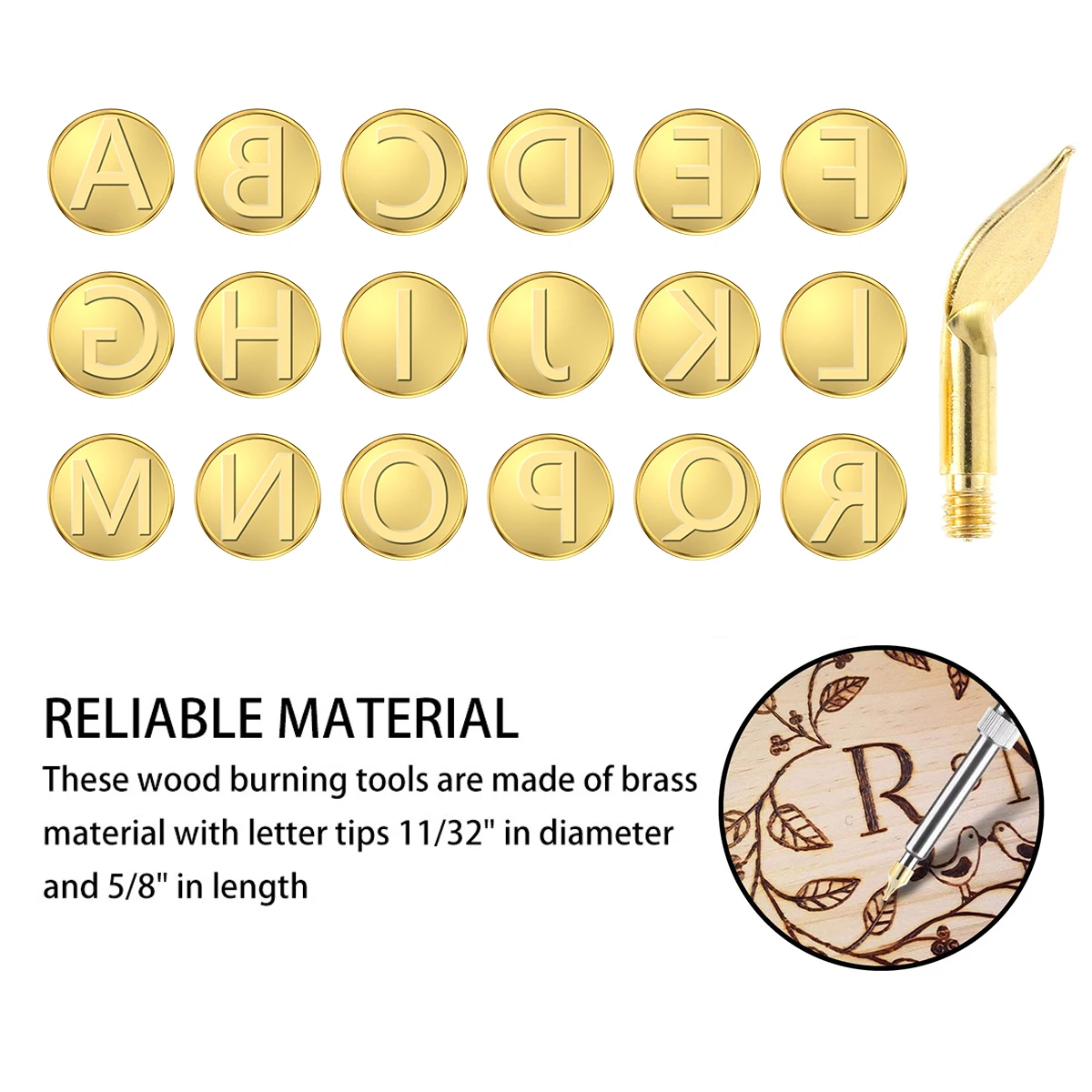 224Pcs/4set Wood Burning Tip Set Letter Number Printing Wood Burning Tool Brass Alphabet Number Template for DIY Carving Craft