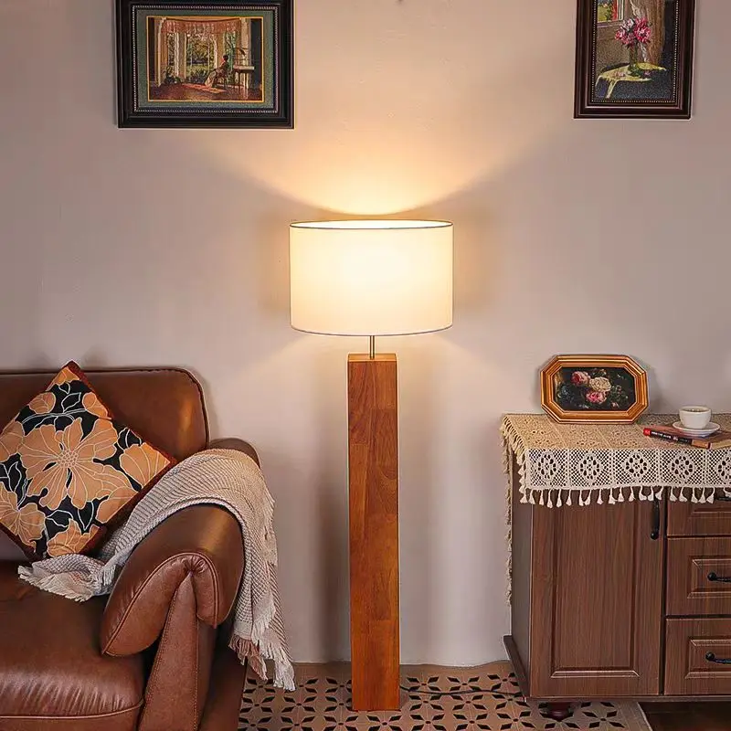 

Vintage Wood Led Floor Lamp for Living Room Sofa Beside Remote Control Dimmer Standing Lamp Bedroom Bedside Lights Home Decor