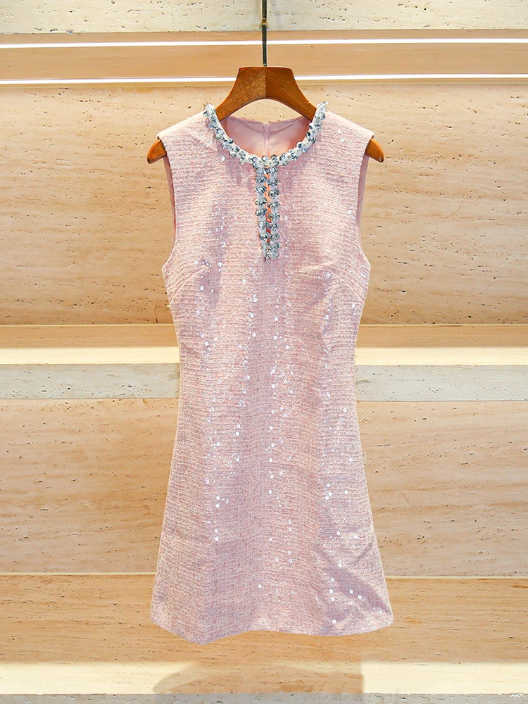 

SP South Oil High-End Women's Faion Heavy Embellied Sequin Hollow out Svel Vest Dr Ele Commute Sle Knitted...