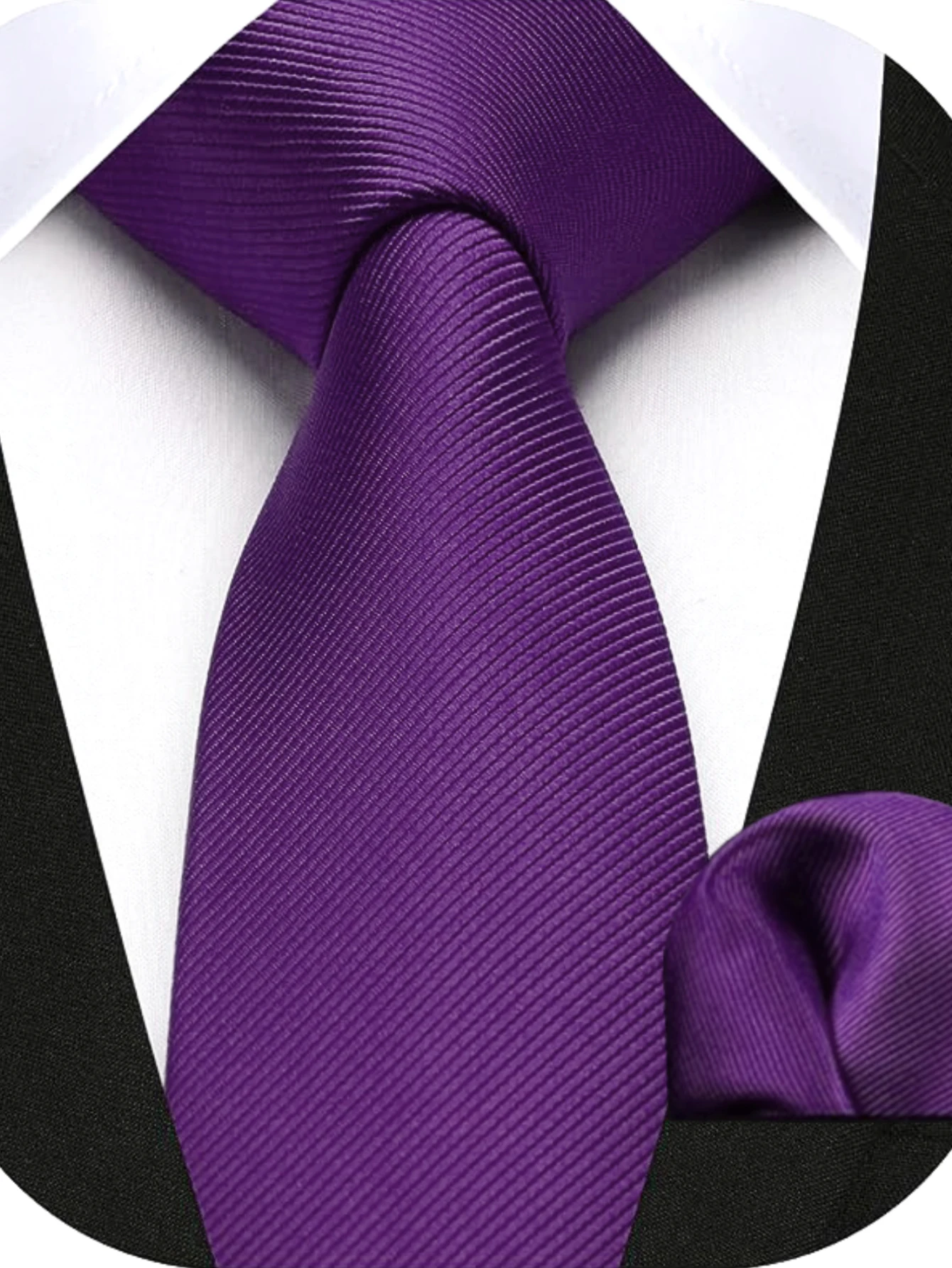 JEMYGINS Herren-Krawatte, schmal, einfarbig, 6 cm, Seidenkrawatte, Einstecktuch-Kombi-Set, geeignet für Herren, Geburtstagsgeschenke, Hochzeiten, Business – Detail 12