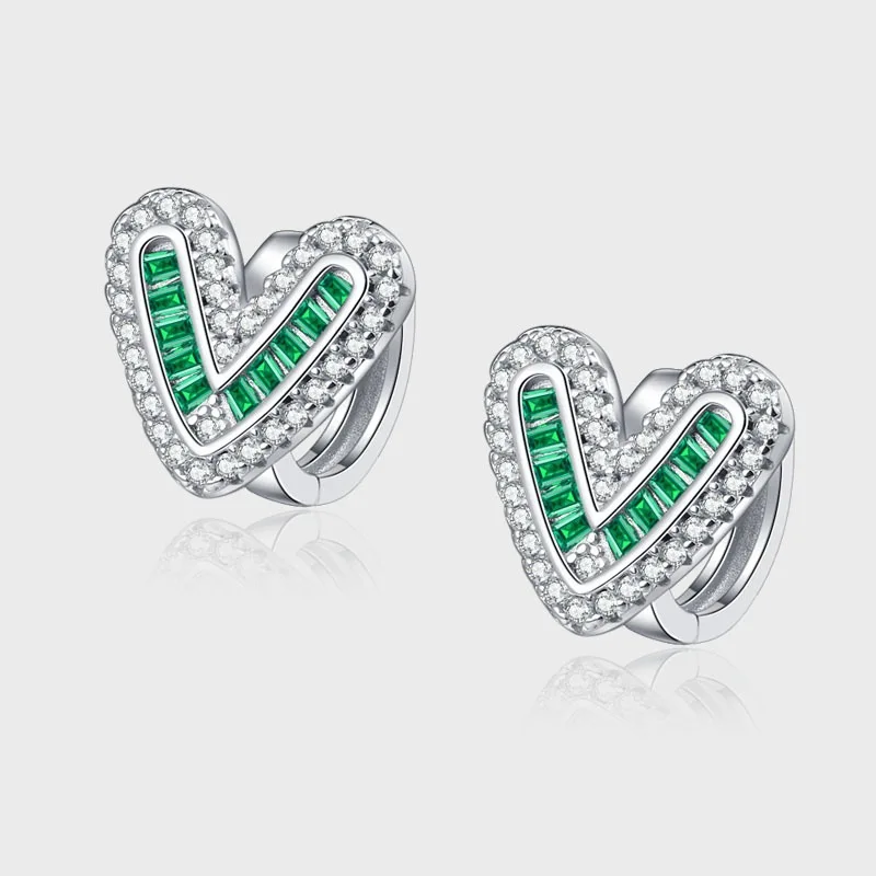 

S925 Sterling Silver Emerald Zircon Heart-shaped Ear Buckles, Fashionable And Light Luxury Green Ear Rings And Earrings, Daily