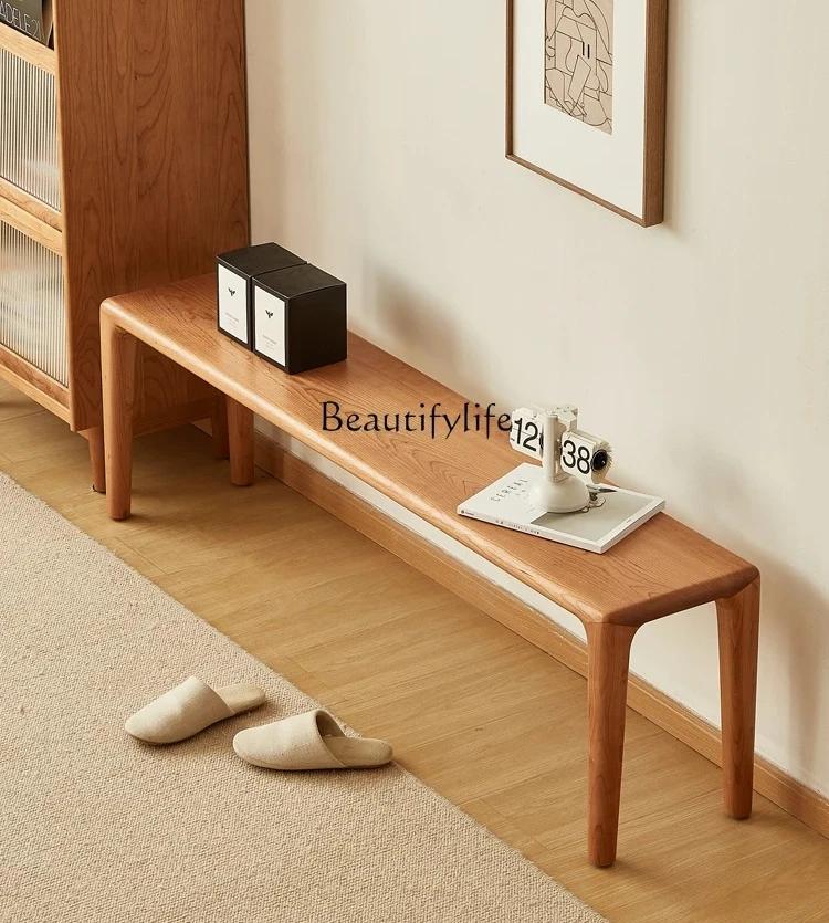 

ls 42 Nordic all-solid wood long dining stool cherry wood long board end of bed shoe changing stool