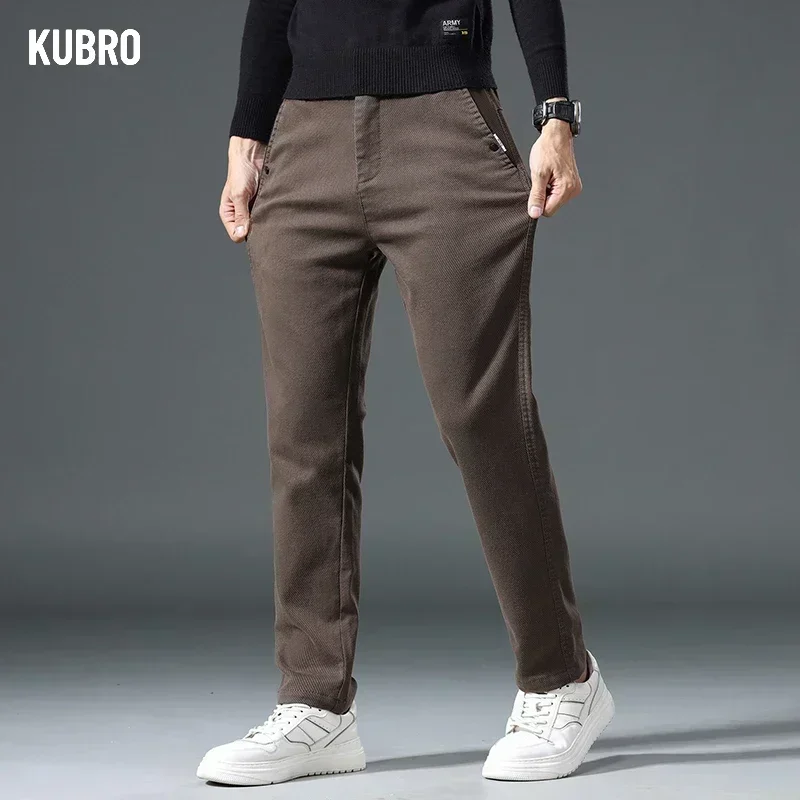 KUBRO Korean Version Fashion 2023 New Autumn Classic Causal Pants Men Cotton Elastic Waist Business Slim Fit Thick Trousers Male