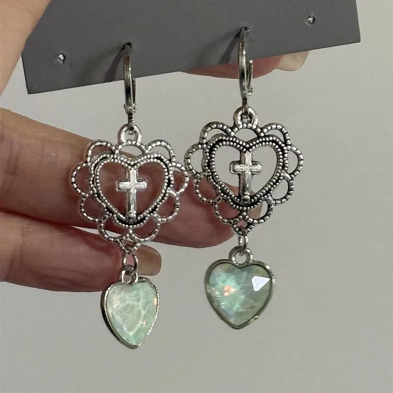 Gothic Cute Dream Fairy Moonlight Stone Star Pendant Earrings For Egirl Y2K 2000s Harajuku Goth Vintage Jewelry Accessories