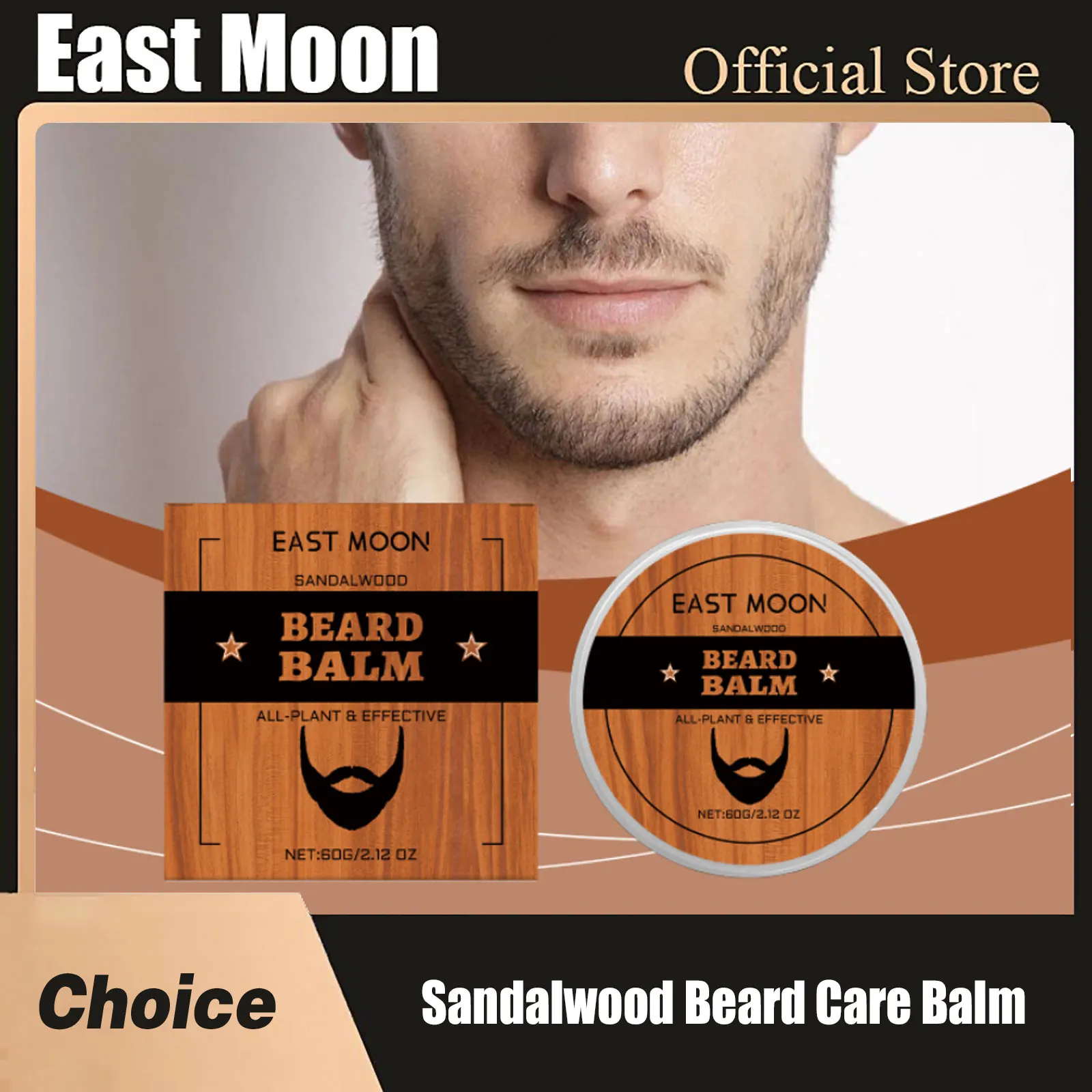 East Moon Men Sandalwood Beard Care Balm Improve Styling Smoothing Dashing Deep Moisturizing Gentlemen Groomed Beard Growth Wax