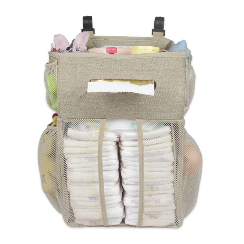 Enlarged Baby Crib Hanging Bag Diaper Storage Bedside Hanging Organiser with Multiple Pocket Milk Bottle Nappy Bag