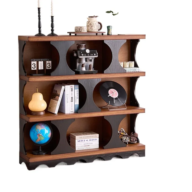 

French retro solid wood bookcase bookshelf combination cabinet middle antique mysterious light cabinet shelf living room