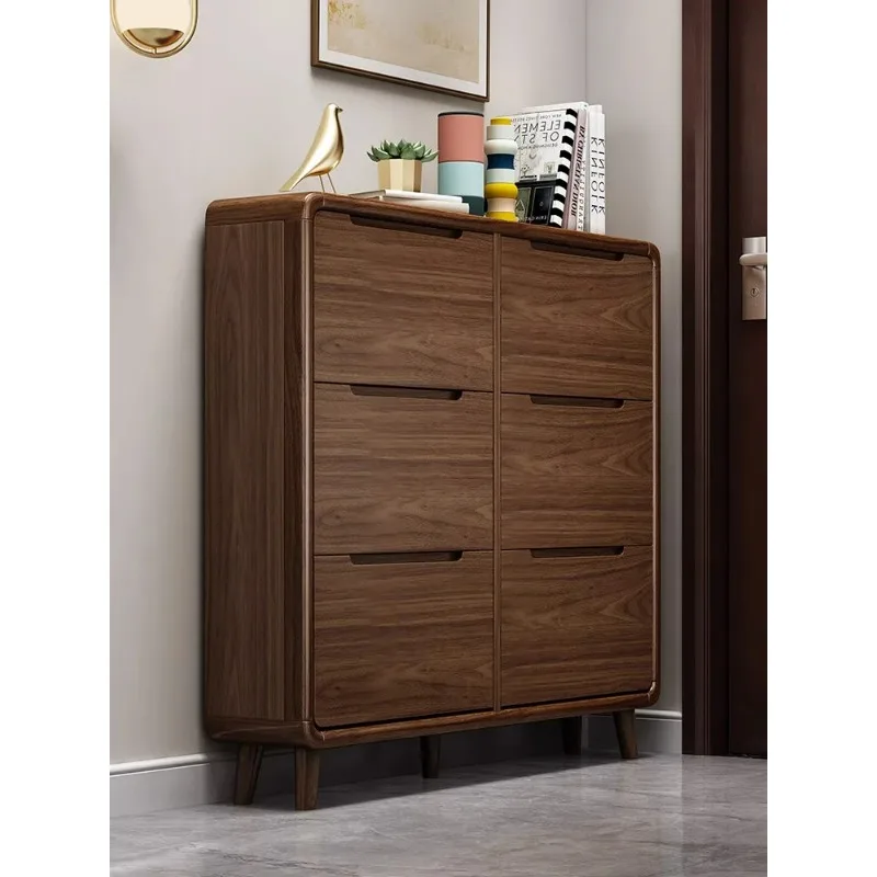Home-Use Wooden Ultra-Thin Entryway Shoe Cabinet — Wall-Mounted Storage Unit for Indoor Hallways and Corridors