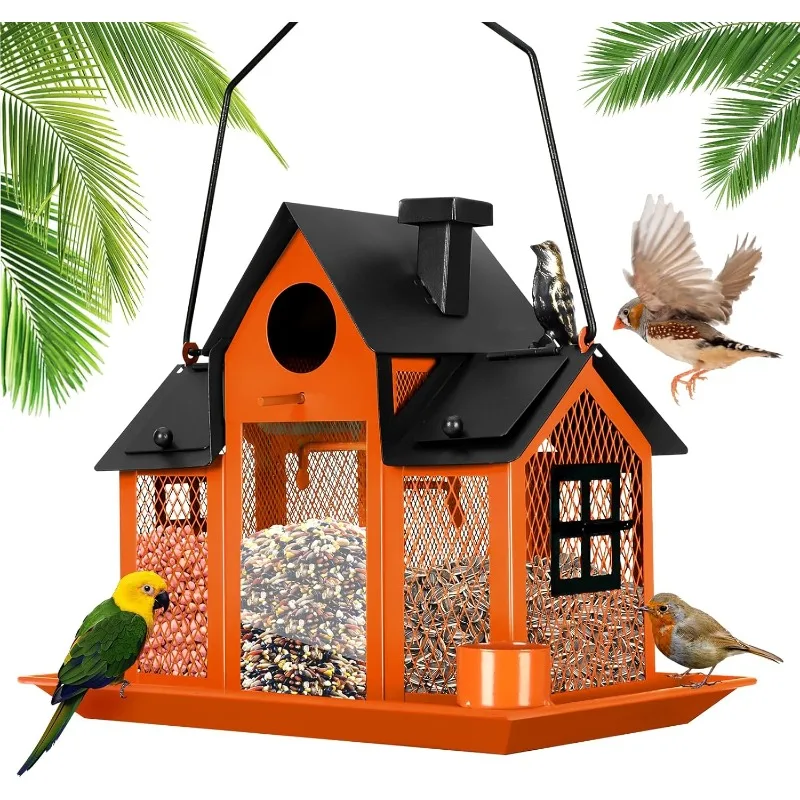 Solar Bird Feeders House for Outside Hanging, Metal Wild Bird Feeder for Outdoors Large Capacity Cardinal Birdfeeder