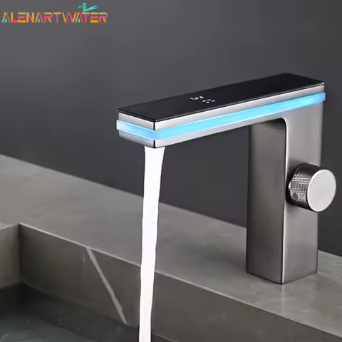 Digital Display Bathroom Basin Faucet Intelligent LED Brass Deck Mounted Washbasin Crane Hot Cold Water Mixer Sink Vanity Tap