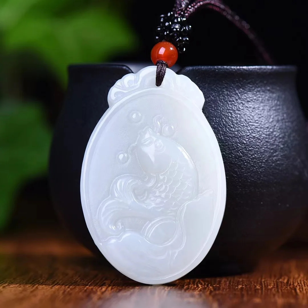 Exquisite Hetian Jade Fish Water Harmony Pendant Jewelry 1534#