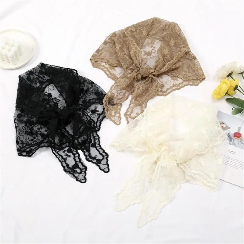 652F Ikat Rambut Syal Bunga Renda Wanita Syal Liburan Musim Panas Bandana Rambut Bunga