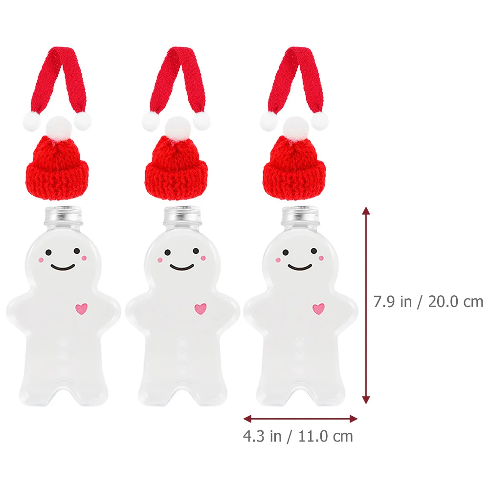 

3Sets Gingerbread Man Drink Bottles Xmas Caps Scarves Empty Juice Containers Transparent Milk Protein Storage