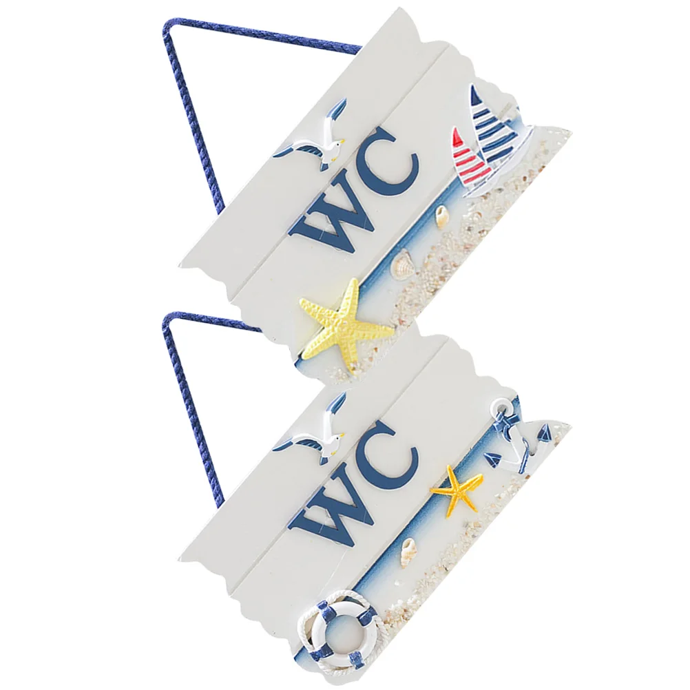 

2Pcs Durable Wc Sign With Exquisite Workmanship Mediterranean Style Toilet Hanging Pendant Diy Festival Decor