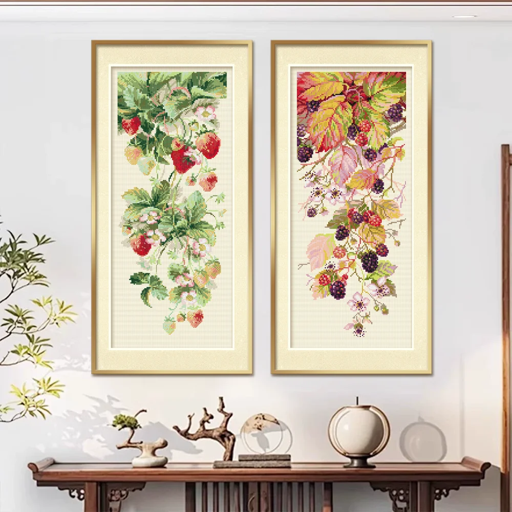 

Современный простой набор для вышивания крестиком KS: Ежевика и клубника, хлопковые нитки, печатная картина для подвешивания, DIY, ручная работа, снятие стресса, для дома