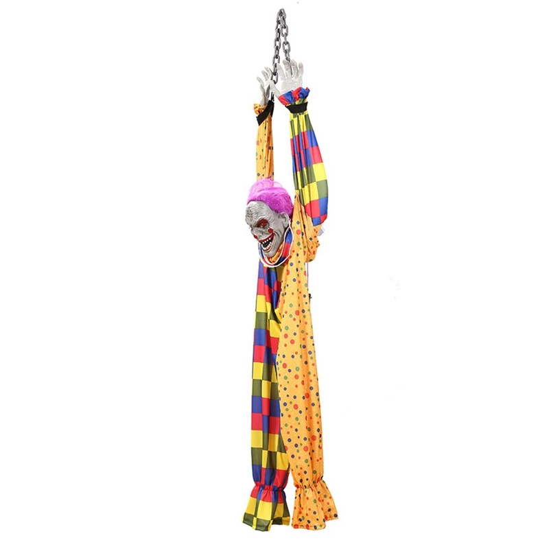 Hanging Clown Plastic 5.6 Ft Animated Talking & Shaking Scary Clown With Chain, Touch Activated For Halloween Decor