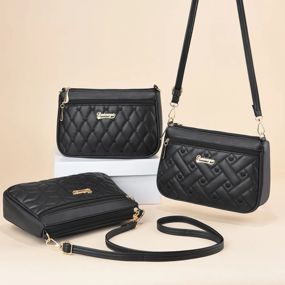 

Fashion PU Leather Crossbody Bags Large Capacity Solid Color Messenger Bag Embroidery Thread Shoulder Bag Women