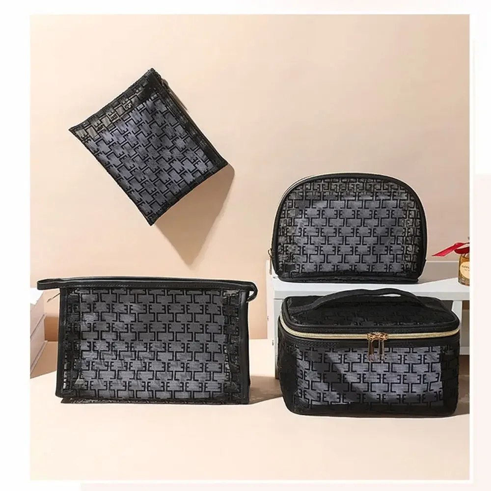 Nueva bolsa de maquillaje de malla bronceada negra, 5 estilos, bolsa de almacenamiento de cosméticos multifuncional para mujer, bolsa de aseo portátil