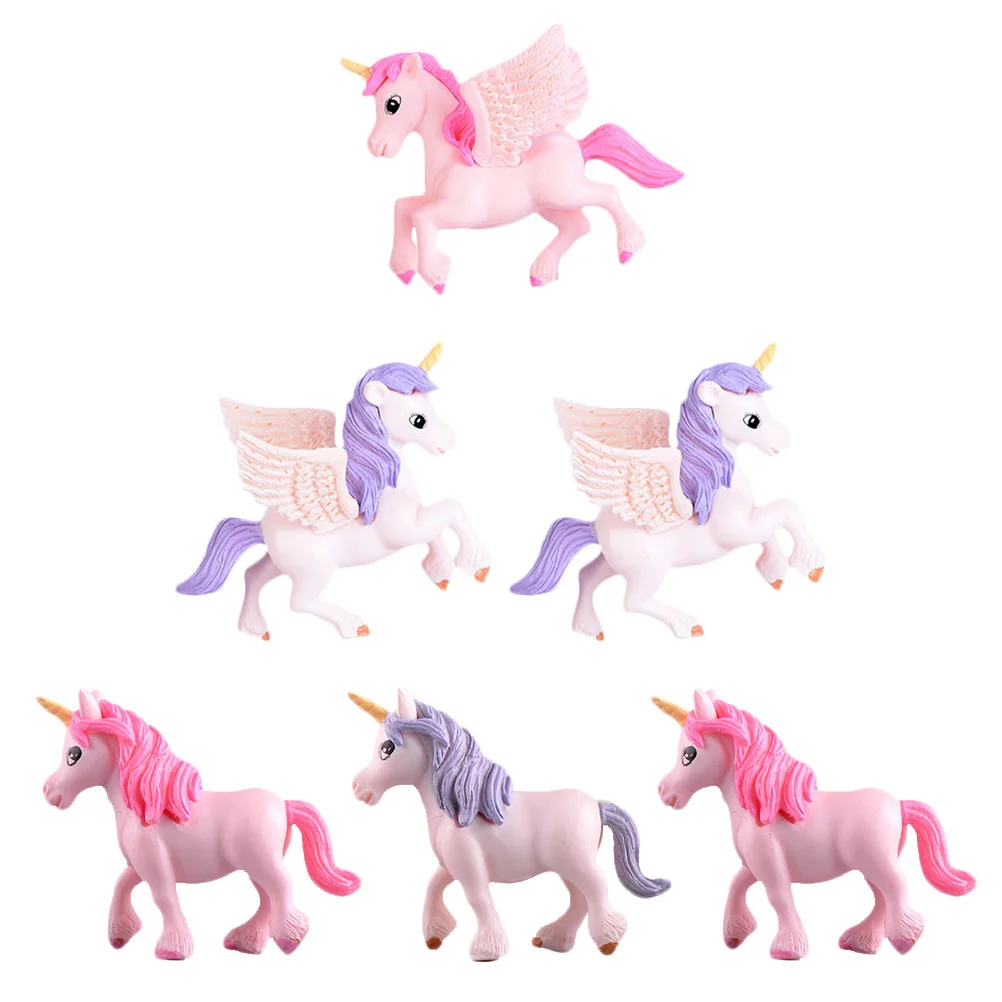 6 Pcs Fairy Unicorn Mini Statues Decorations Miniature Flying Horse Figurine for Kids Children's Landscape Crafts Decors