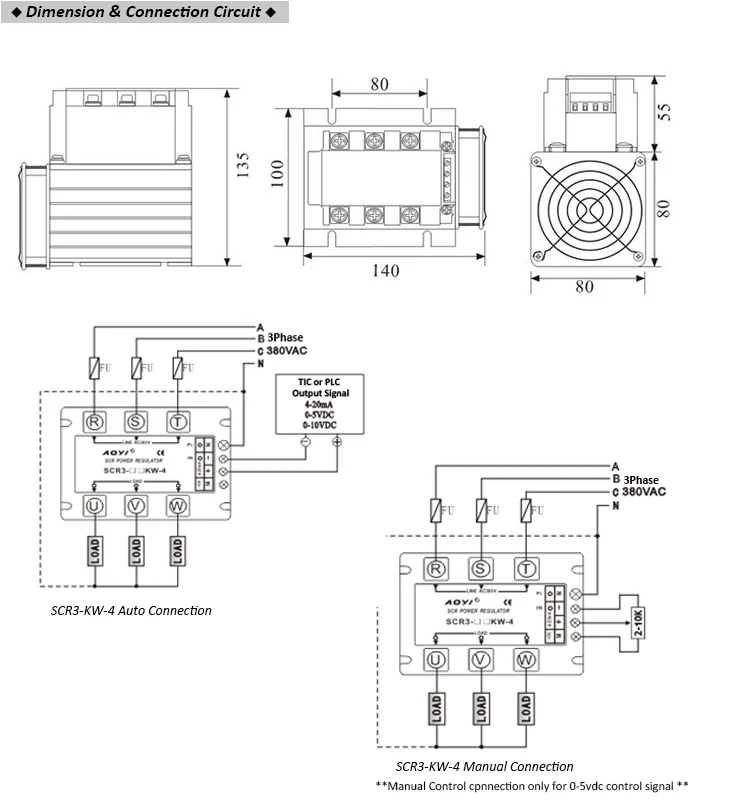 جدار جبل 4-20mA 0-10VDC ثلاث مراحل 380VAC مروحة الثايرستور SCR منظم الطاقة فرن التدفئة الكهربائية المراقب المالي