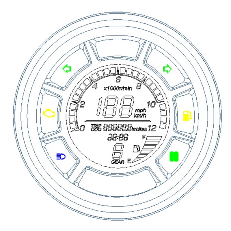 Universal LCD Digital Speedometer Odometer Tachometer Cylinders Gear Odometer Tachometer Trip Meter for Yamaha Kawasaki