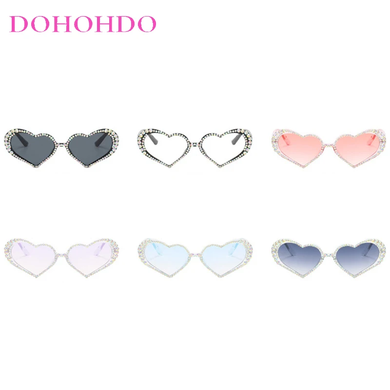 

Fashion Luxury Designer Vintage Heart Shaped Sunglasses With Rhinestones Women Sun Glasses Trendy Brand Decorative Shades UV400
