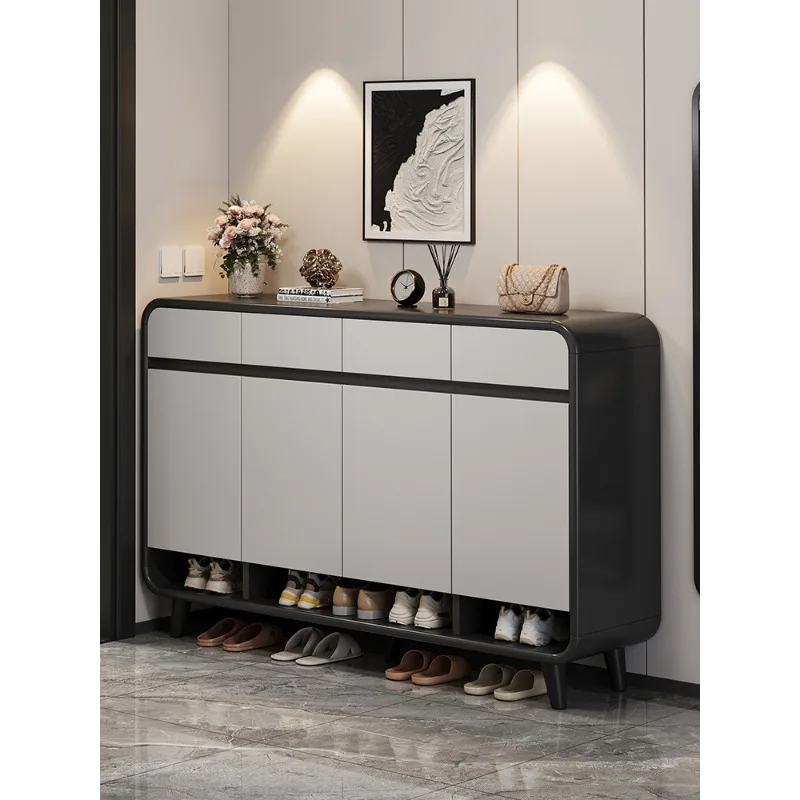 

household door solid wood rounded corner storage cabinet integrated against the wall 2025 new high-end door corridor