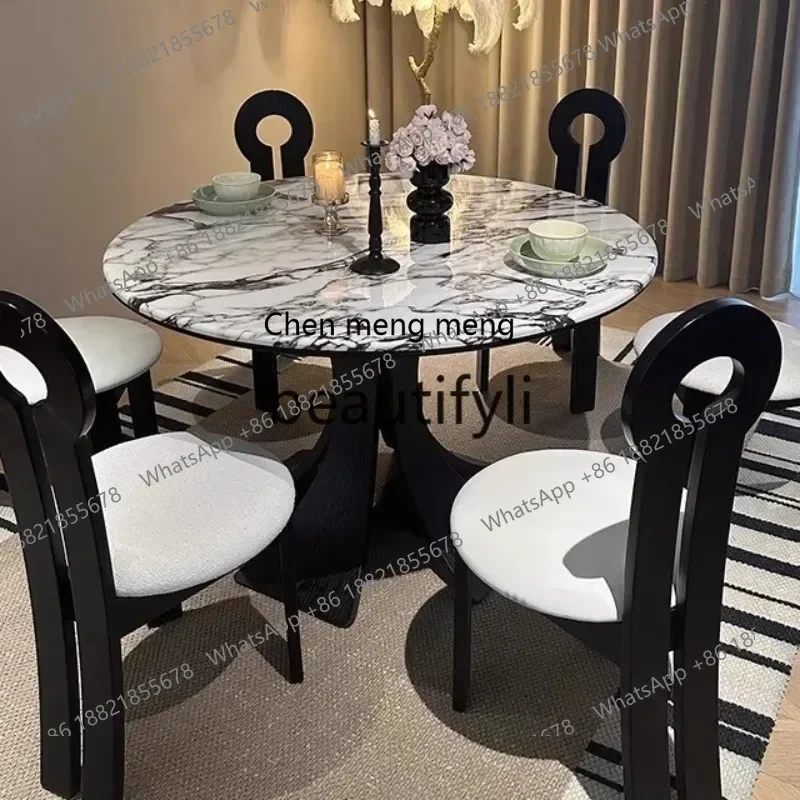 

2003French marble dining table small apartment retro round table household butterfly bone medieval dining table