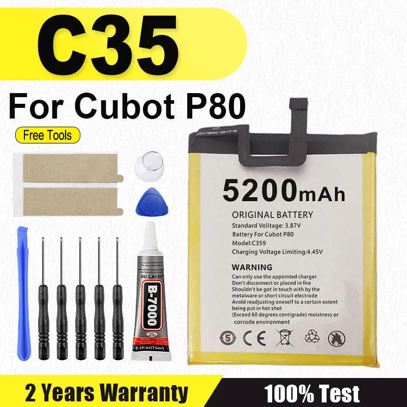 100% New For Cubot P80 C35 5200mAh Smartphone Replacement Batteries With Battery Tools